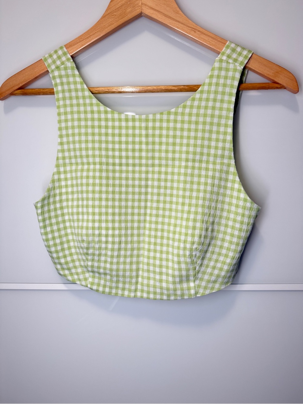 Cider Light Green Gingham Cropped Tank